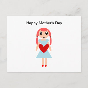 Happy Mother's day Girl with Heart Postkarte