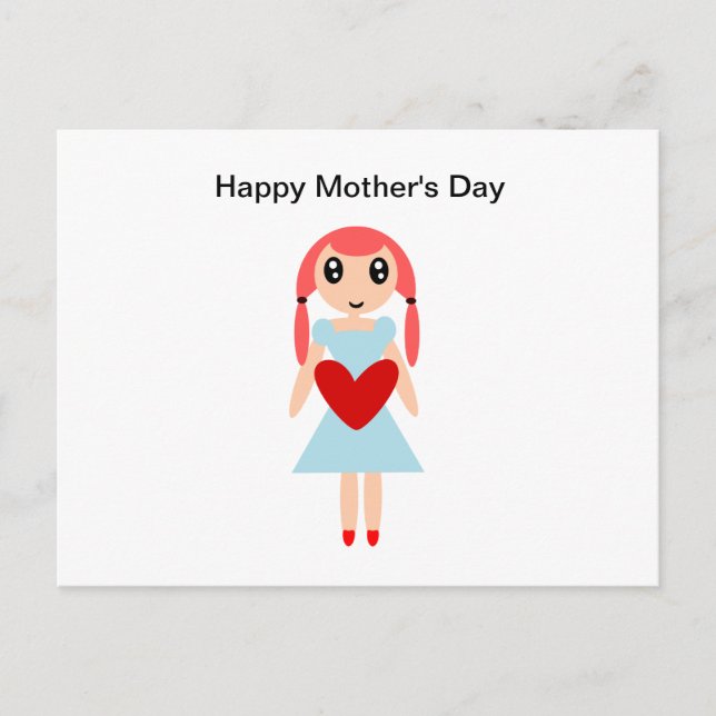 Happy Mother's day Girl with Heart Postkarte (Vorderseite)
