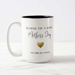 Happy Mother's Day Gold Heart, schwarze Typografie Zweifarbige Tasse