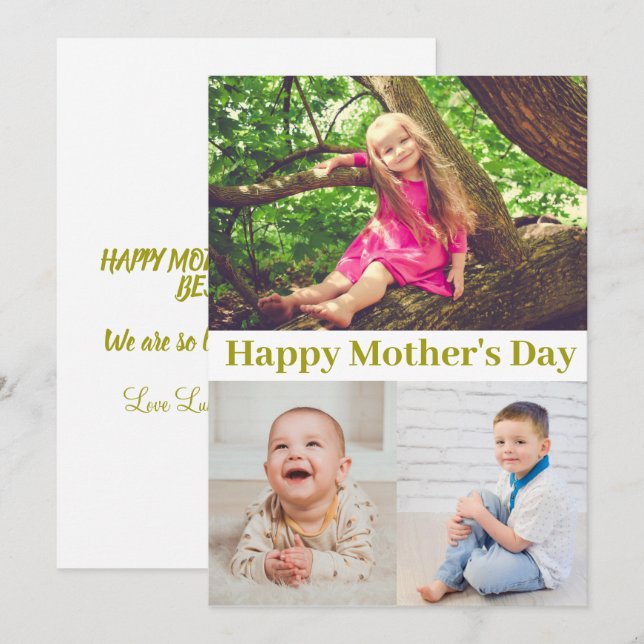 Happy Mother's Day Gold Script Foto Collage Card Einladung (Vorne/Hinten)