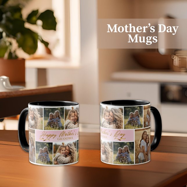Happy Mother's Day Grandma Pink Photo Collage Tasse (Von Creator hochgeladen)