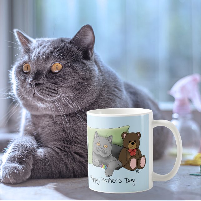 Happy Mother's Day Gray Cat Kaffeetasse (Von Creator hochgeladen)