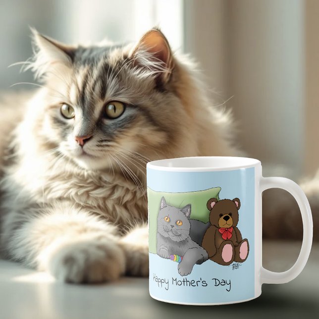 Happy Mother's Day Gray Cat Kaffeetasse (Von Creator hochgeladen)