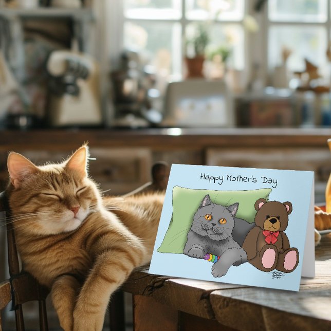 Happy Mother's Day Gray Cat Karte (Von Creator hochgeladen)