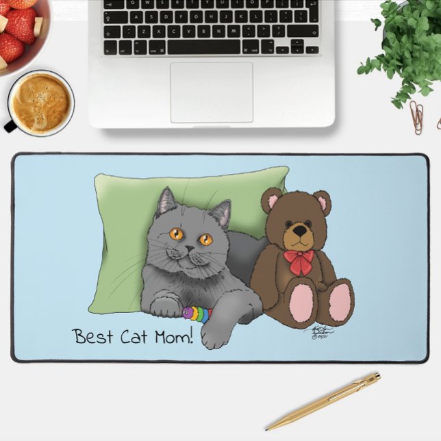 Happy Mother's Day Gray Cat Schreibtischunterlage (Von Creator hochgeladen)