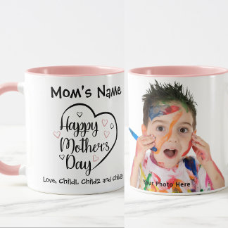 Happy Mothers Day Heart Anpassbare rosa Foto Tasse