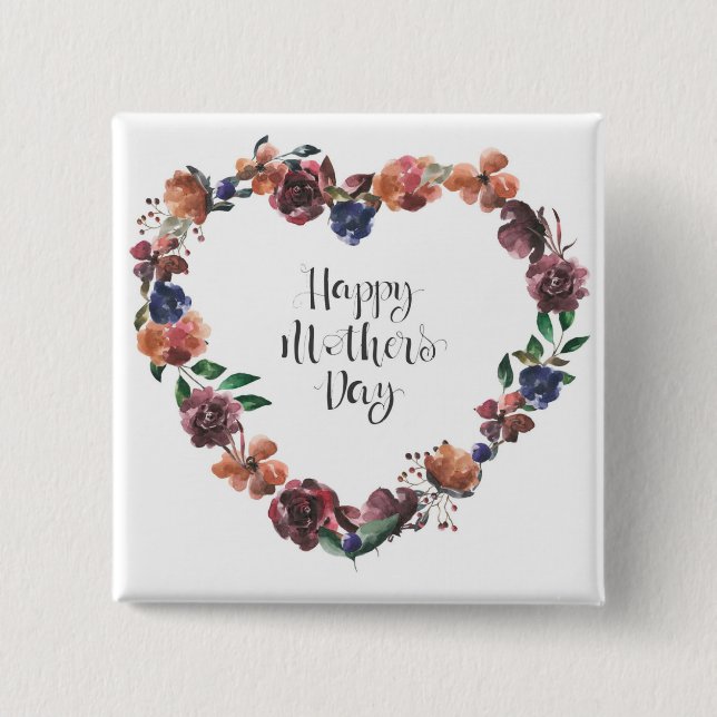 Happy Mother's Day Heart Floral Blume Script Button (Vorderseite)