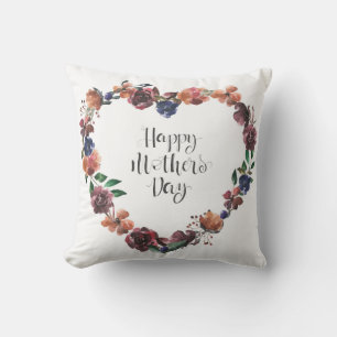 Happy Mother's Day Heart Floral Blume Script Kissen