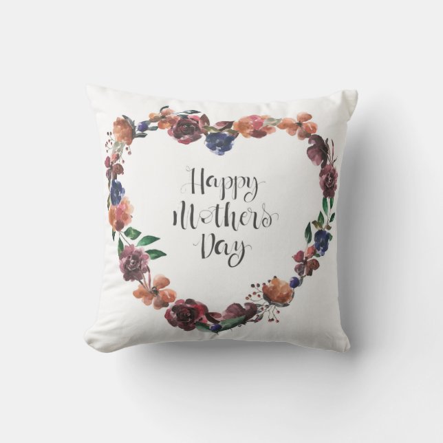 Happy Mother's Day Heart Floral Blume Script Kissen (Vorderseite)