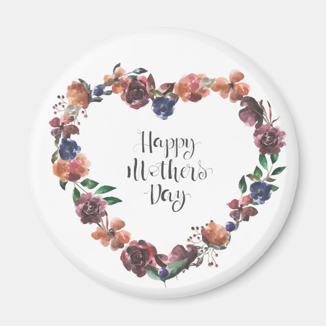 Happy Mother's Day Heart Floral Blume Script Magnet (Vorne)