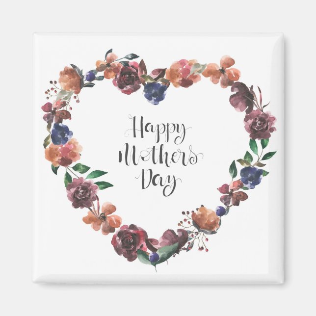 Happy Mother's Day Heart Floral Blume Script Magnet (Vorne)