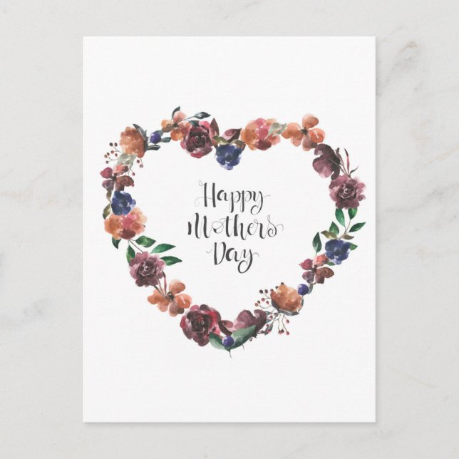 Happy Mother's Day Heart Floral Blume Script Postkarte (Vorderseite)