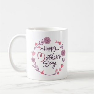 Happy Mother's Day Hearts Floral Wreath Bouquet Kaffeetasse