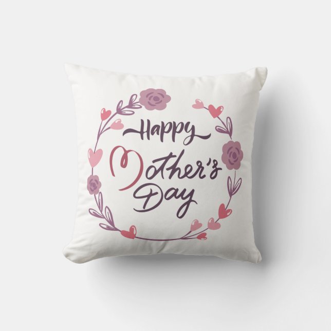 Happy Mother's Day Hearts Floral Wreath Bouquet Kissen (Vorderseite)
