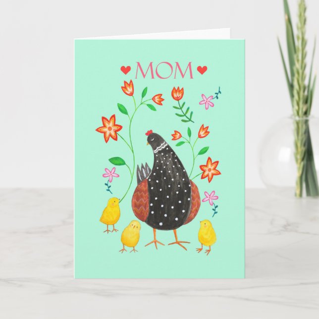 Happy Mother's Day Hen mit drei Küken Mutter Liebe Karte (Vorderseite)
