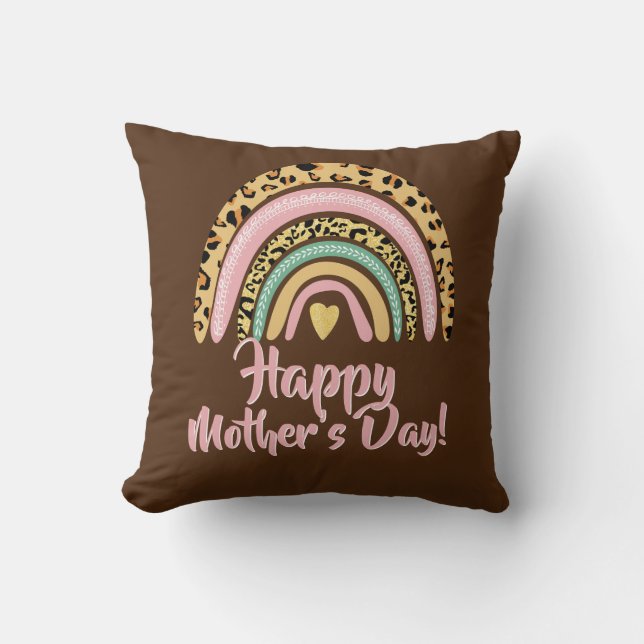 Happy Mothers Day Leopard Print Pink Rainbow Heart Kissen (Vorderseite)