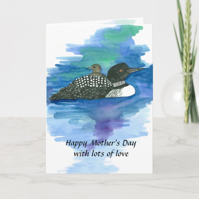 Happy Mother's Day Loon Bird Baby Loonlet Karte (Vorderseite)