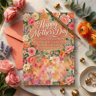 Happy Mothers Day Lush Pink Watercolor Floral Mom Postkarte