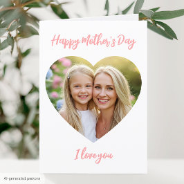 Happy Mother's Day Mama Foto Niedlich Heart Coral  Karte