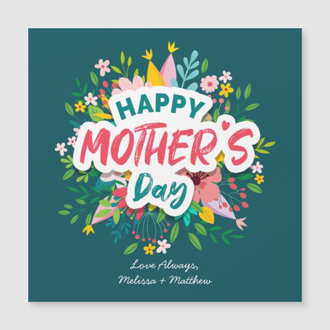 Happy Mothers Day Modern Floral Personalisiert Magnetkarte (Vorderseite)
