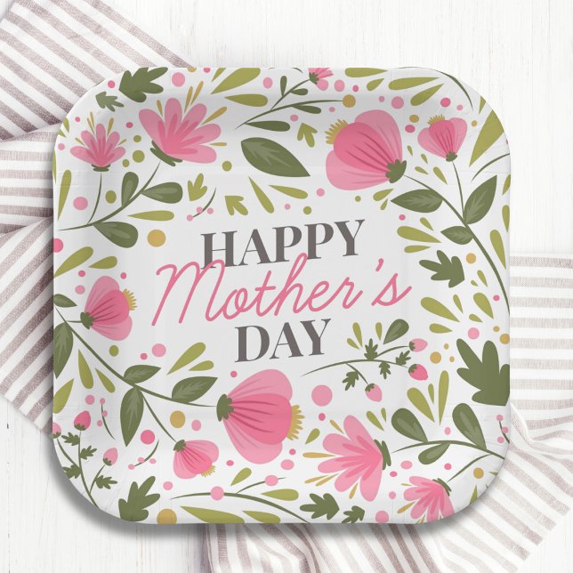 Happy Mother's Day Modern Pink Floral Botanical Pappteller (Von Creator hochgeladen)