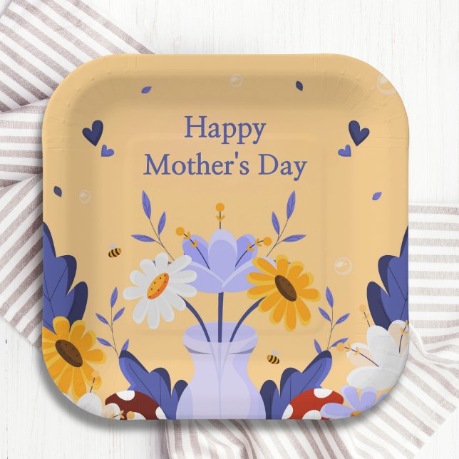 Happy Mother's Day Moderne Blume florale botanisch Pappteller (Von Creator hochgeladen)