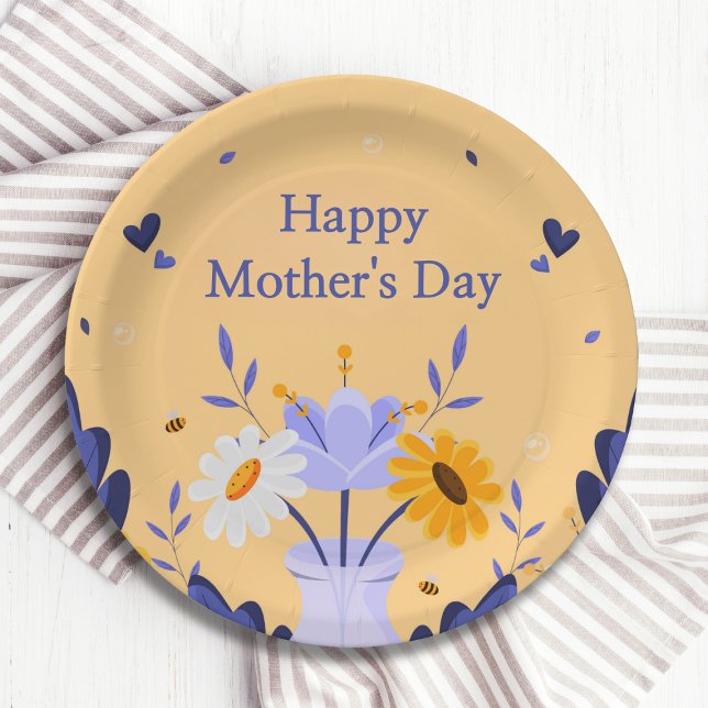 Happy Mother's Day Moderne Blume florale botanisch Pappteller (Von Creator hochgeladen)