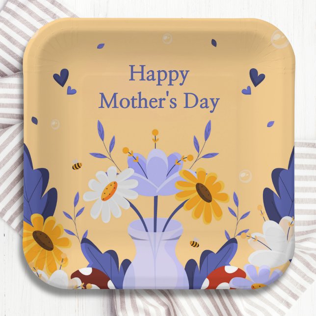 Happy Mother's Day Moderne Blume florale botanisch Pappteller (Von Creator hochgeladen)