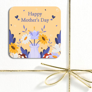 Happy Mother's Day Moderne Blume florale botanisch Quadratischer Aufkleber