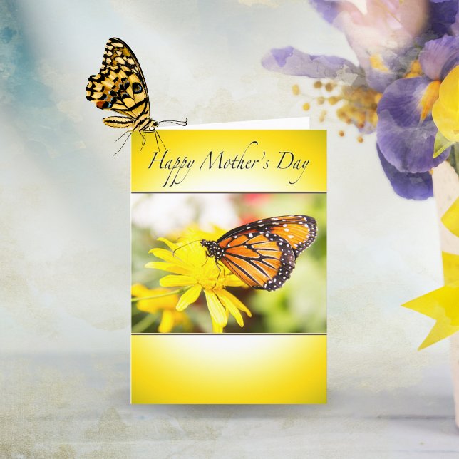Happy Mother's Day Monarch Butterfly Yellow Daisy Karte (Von Creator hochgeladen)