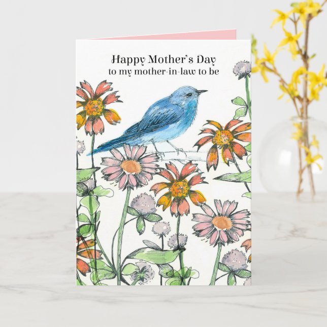 Happy Mother's Day Mother In Law To Be Bluebird Karte (Gelbe Blume)