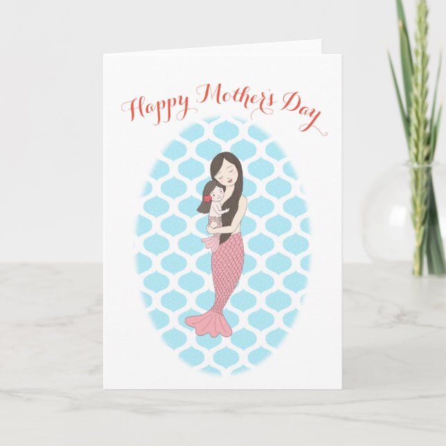 Happy Mother's Day Niedlich Mermaid Mama und Baby  Karte (Vorderseite)