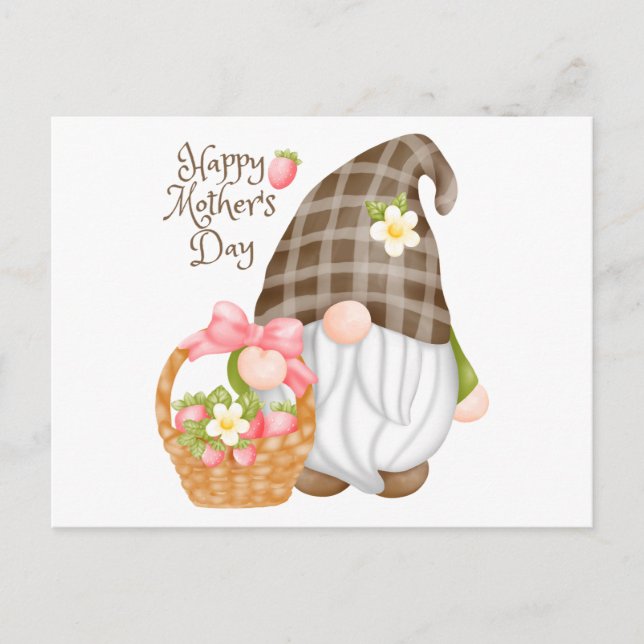 Happy Mother's Day Niedlich Strawberry Gnome Postkarte (Vorderseite)