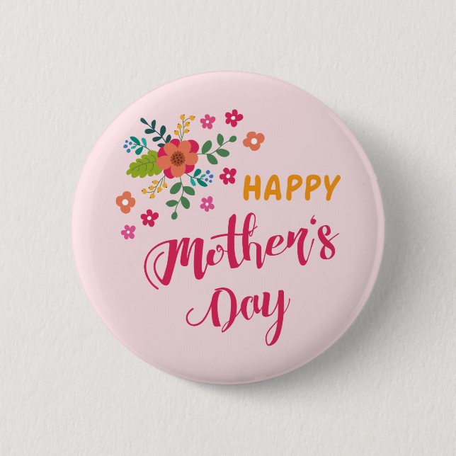 "Happy Mother's Day" Niedliche Blumenrosa Illustra Button (Vorderseite)