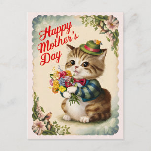 Happy Mother's Day Niedliche Vintage Katze Postkarte