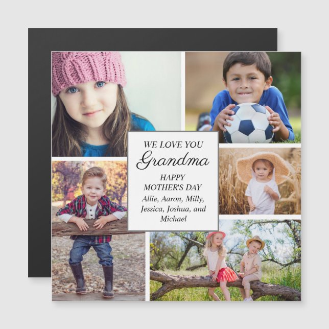 Happy Mother's Day Oma 5 Child Family Foto Magnetkarte (Vorne/Hinten)