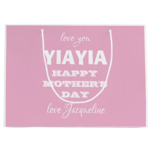 Happy Mother's Day Oma YIAYIA Name Niedlich Pink Große Geschenktüte