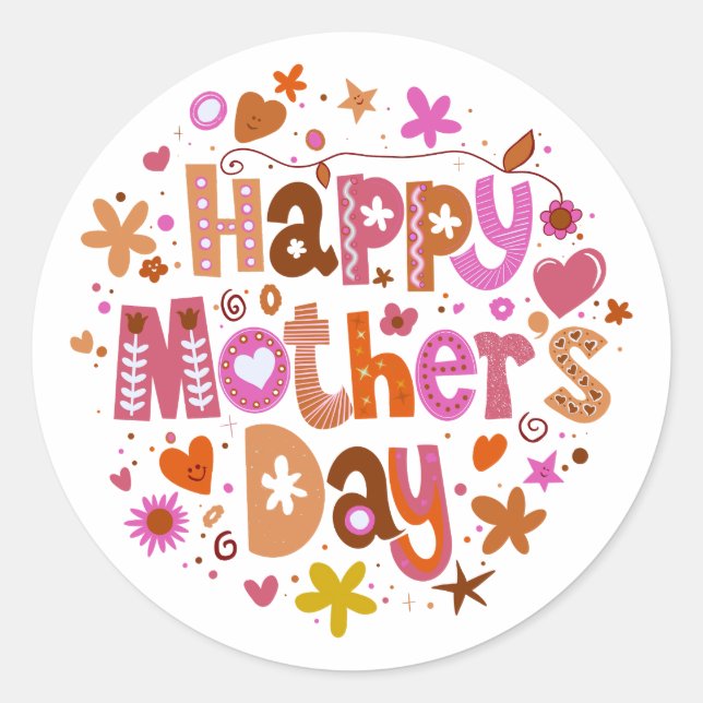 Happy Mother's Day Orange Floral Stilvolle Buchsta Runder Aufkleber (Vorderseite)