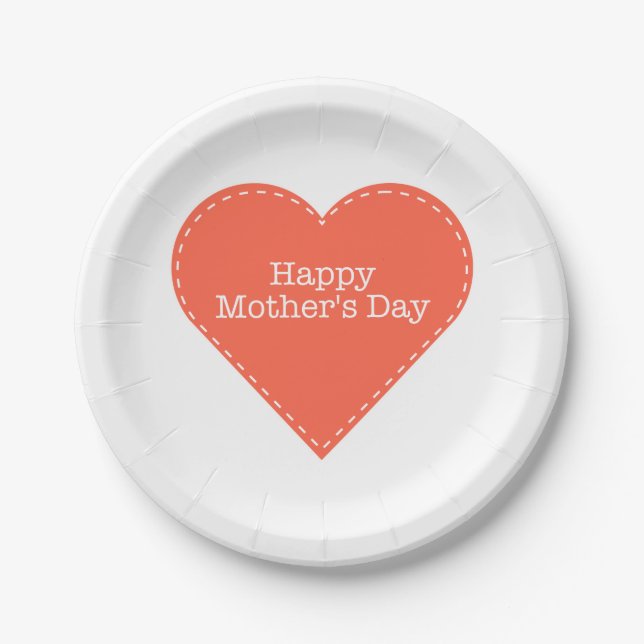 Happy Mother's Day Orange Heart Pappteller (Vorderseite)