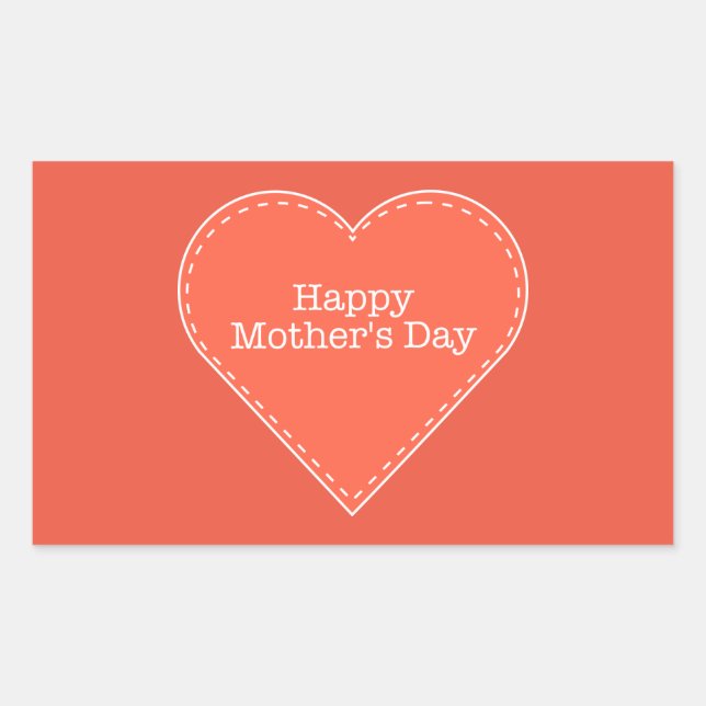 Happy Mother's Day Orange Heart Rechteckiger Aufkleber (Vorderseite)