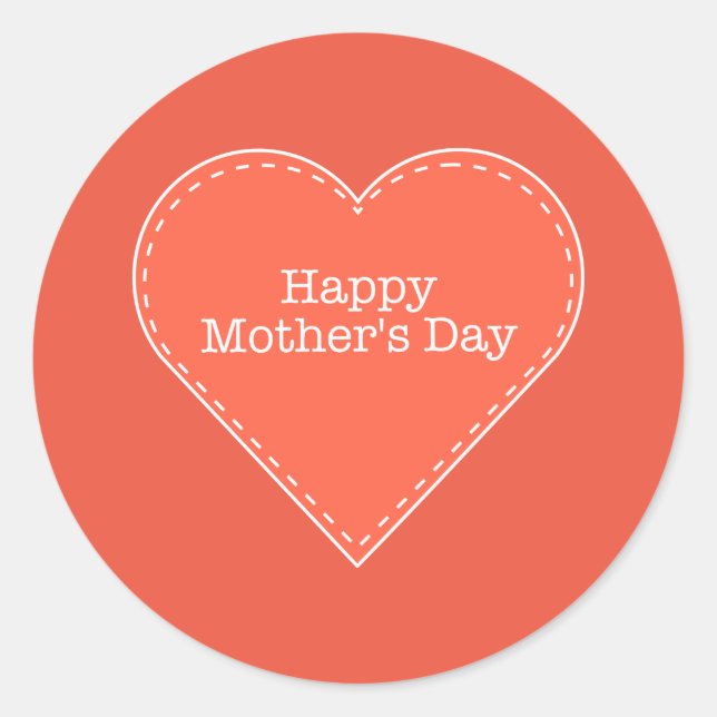 Happy Mother's Day Orange Heart Runder Aufkleber (Vorderseite)