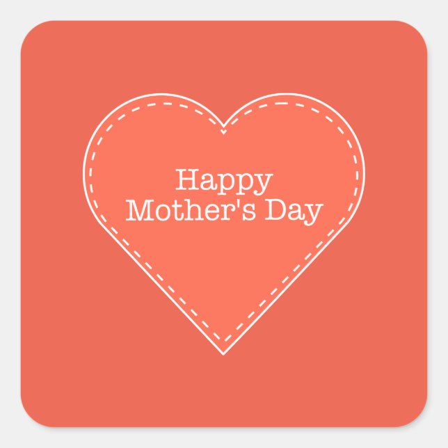 Happy Mother's Day Orange Heart Square Sticker (Vorderseite)