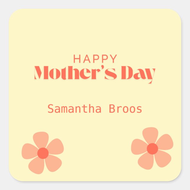 Happy Mother's day peach Blume rosa Quadratischer Aufkleber (Vorderseite)