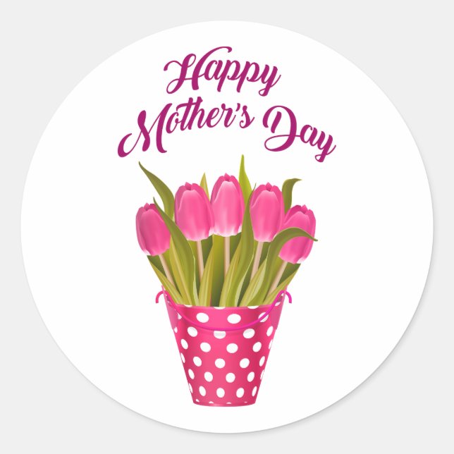 Happy Mother's Day Pink Blume Bouquet Design Runder Aufkleber (Vorderseite)