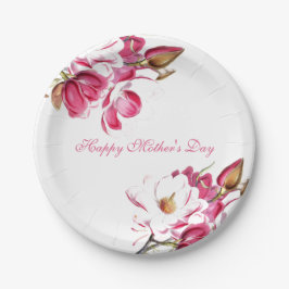 Happy Mother's Day Pink Floral Drehbuch Pappteller