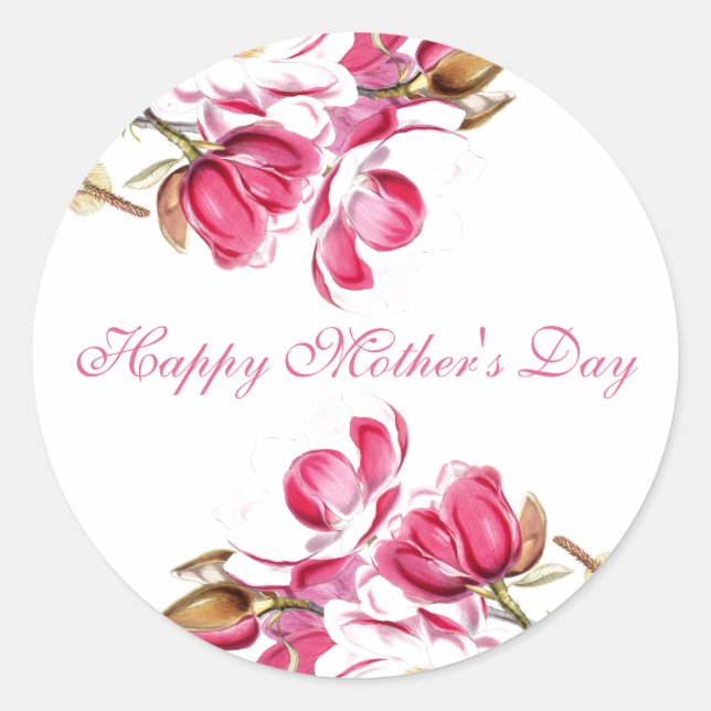 Happy Mother's Day Pink Floral Drehbuch Runder Aufkleber (Vorderseite)