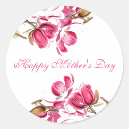 Happy Mother's Day Pink Floral Drehbuch Runder Aufkleber