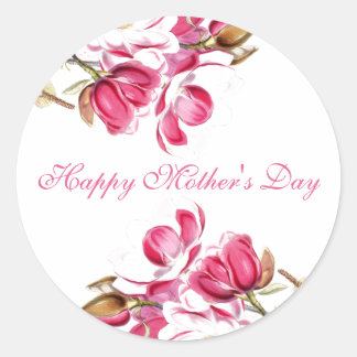 Happy Mother's Day Pink Floral Drehbuch Runder Aufkleber