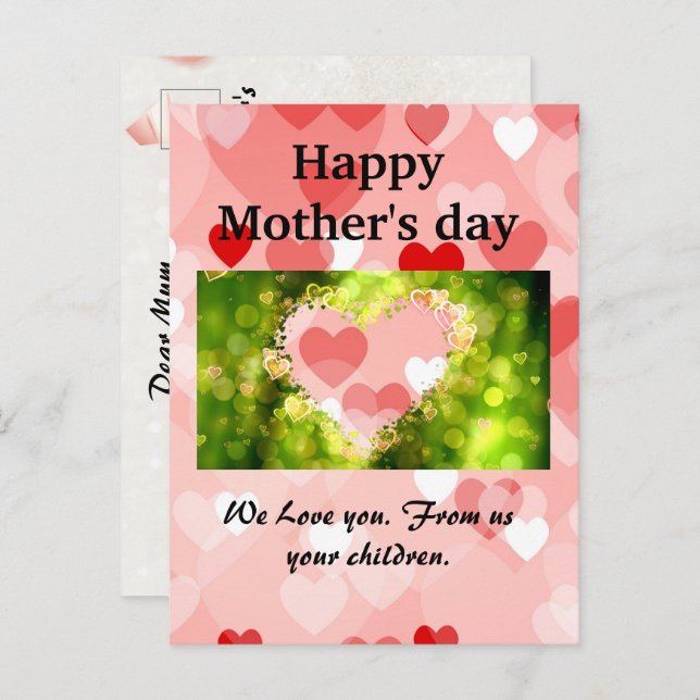 Happy Mother's Day | Pink Heart Holiday Card Ankündigungspostkarte (Vorne/Hinten)