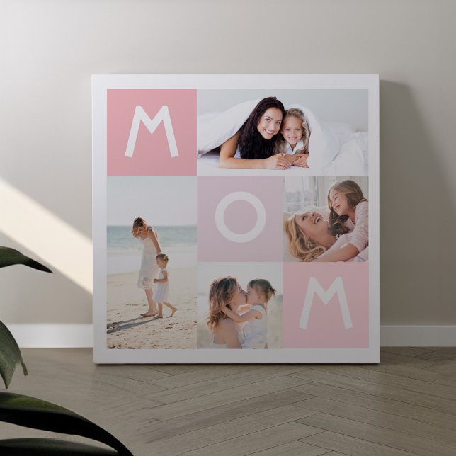 Happy Mothers Day Pink Mama Modernes Multi Foto Gr Leinwanddruck (Happy Mothers Day Pink Mom Modern Multi Photo Grid Canvas Print)